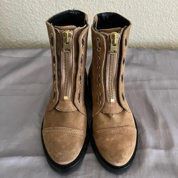 AllSaints Ariel Brown Suede Combat Boots 36 New